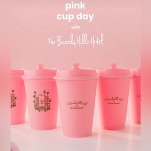 Pink Travel Mug and Yellow Napkins Set